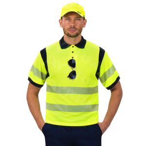 Aykrm High Vis Reflection Safety Polo Shirt, High Visibility Construction Work Short Sleeve Shirt (APT8-004)