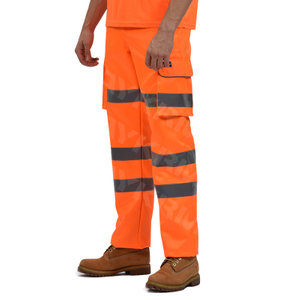 Aykrm Men’s Hi Vis Trousers High Visibility Cargo Workwear Soft Heavy Duty Multi Pocket Easy Care Pants Reflective Tape Work Trousers（AT1-013）
