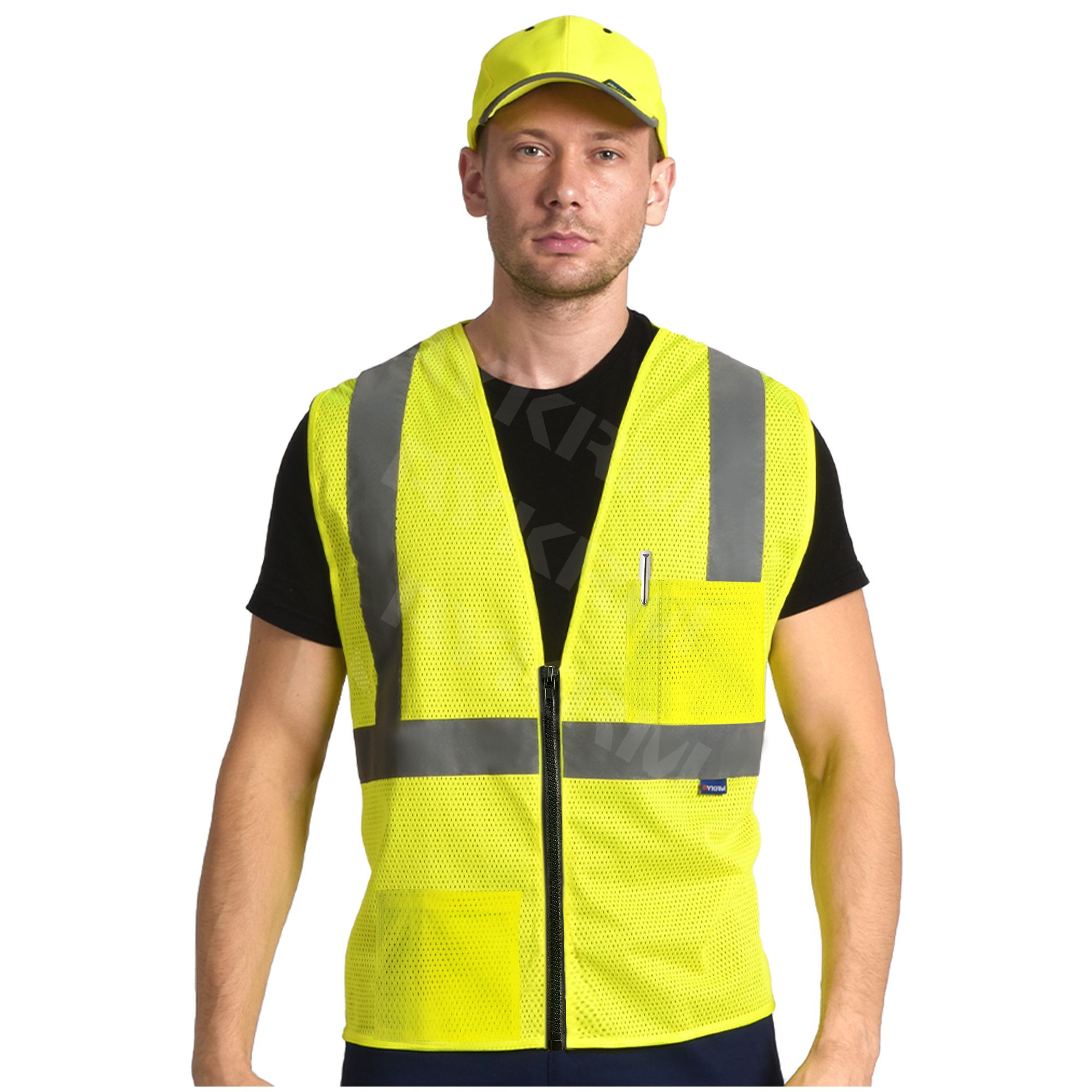 Aykrm Reflective Safety Vest for Women Men High Visibility Security With Pocket Zipper （AW6B-011）