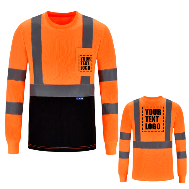 AYKRM Safety T Shirt Reflective High Visibility hi vis Long Sleeve T Shirt (XS-6XL)