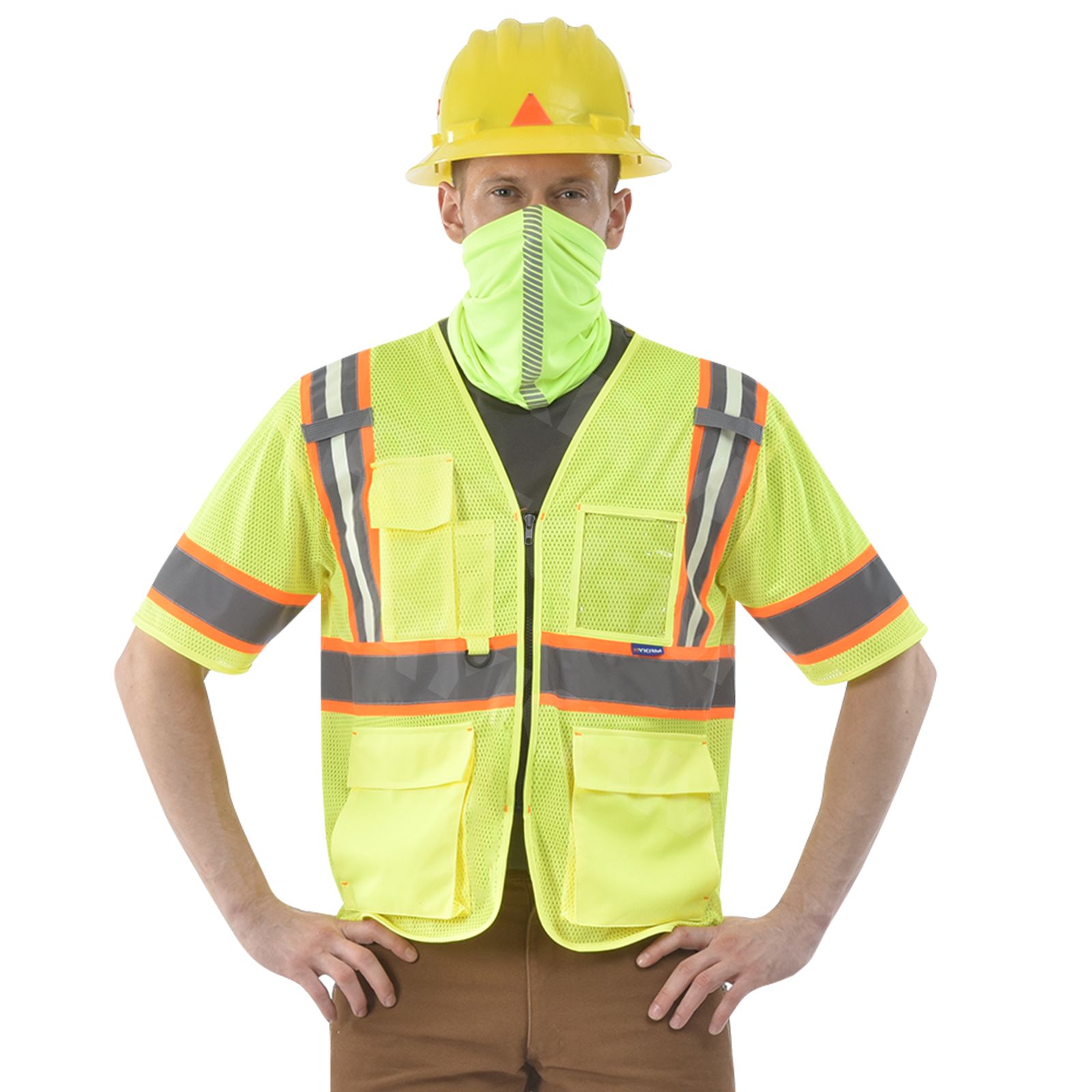 Aykrm Luminous Safety Reflective Mesh Vest ANSI Class 3, High Visibility with Pockets And Zipper （AW3-018）