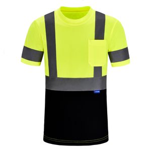 Aykrm Hi Vis Shirts for Men Construction Class 3 High Visibility Shirts, Reflective Safety T-Shirts for Men Women, Short Sleeve Work Shirts with Black Bottom （APT1-018）
