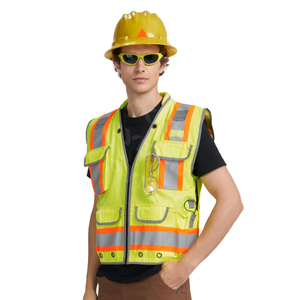 AYKRM Heavy Woven Two Tone Engineer High Vis Reflective work construction safety vest Class 2 with Cargo Pockets (AW8M-006)