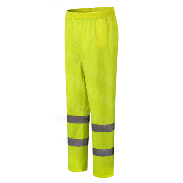 AYKRM Hi Viz 2 Band Reflective Tape Waterproof Rain Hi Vis Safety Over Trouser Work Elasticated Waistband Bottoms Workwear Pants High Visibility Pants Trousers （ATR-024）