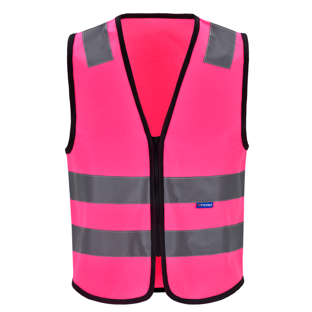 AYKRM High Visibility Safety Vest Fluorescent Pink Reflective Workwear Hi Viz With Pockets And Zipper Customized Logo Traffic