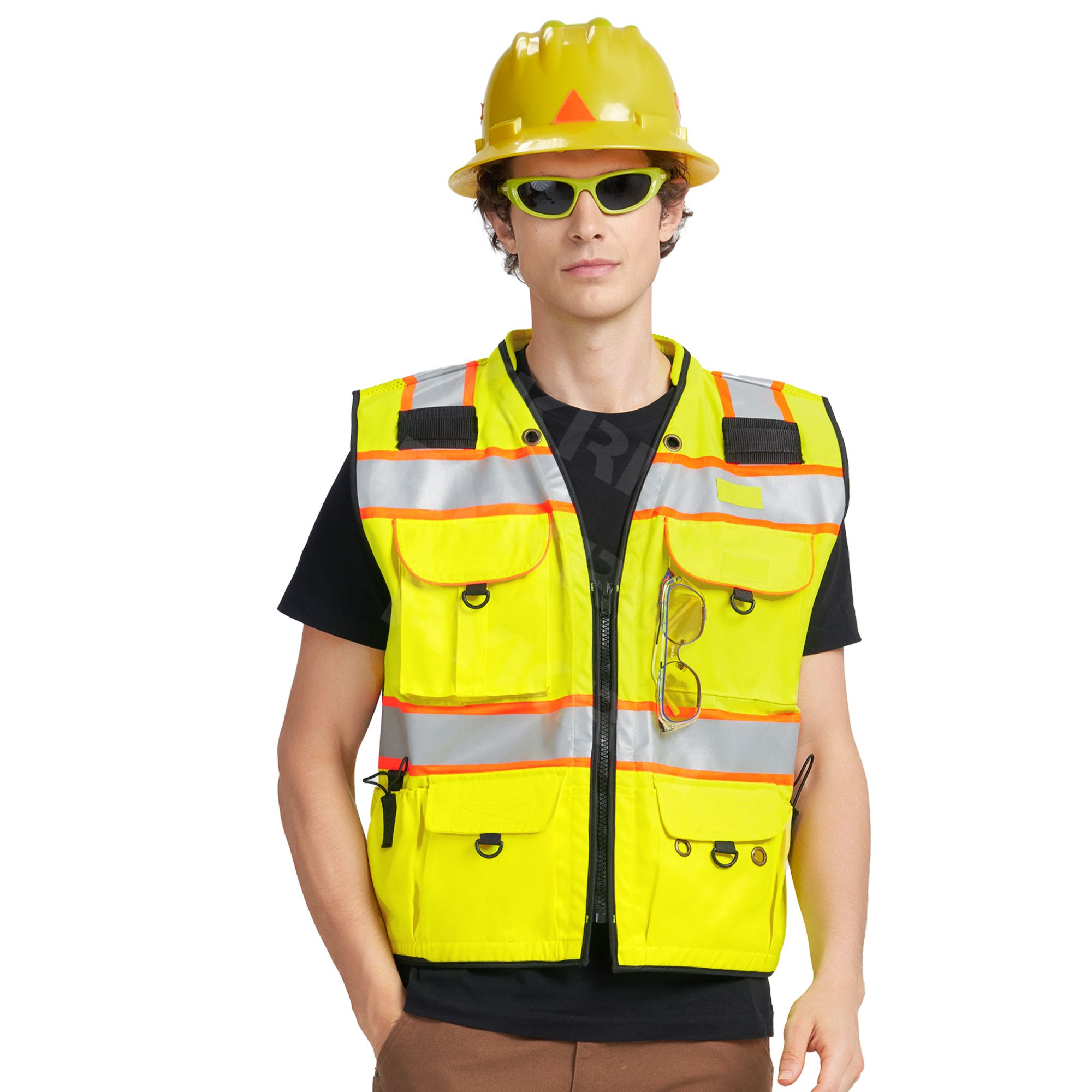 AYKRM Heavy Woven Two Tone Engineer High Vis Reflective Work Construction Cotton Surveyor Safety Vest （AW8M-007）