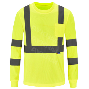 AYKRM Reflective Hi Vis Long Sleeve T Shirts Fluorescent Engineer Safety Polo T-Shirt High Visibility Yellow Vest (APT3-005)