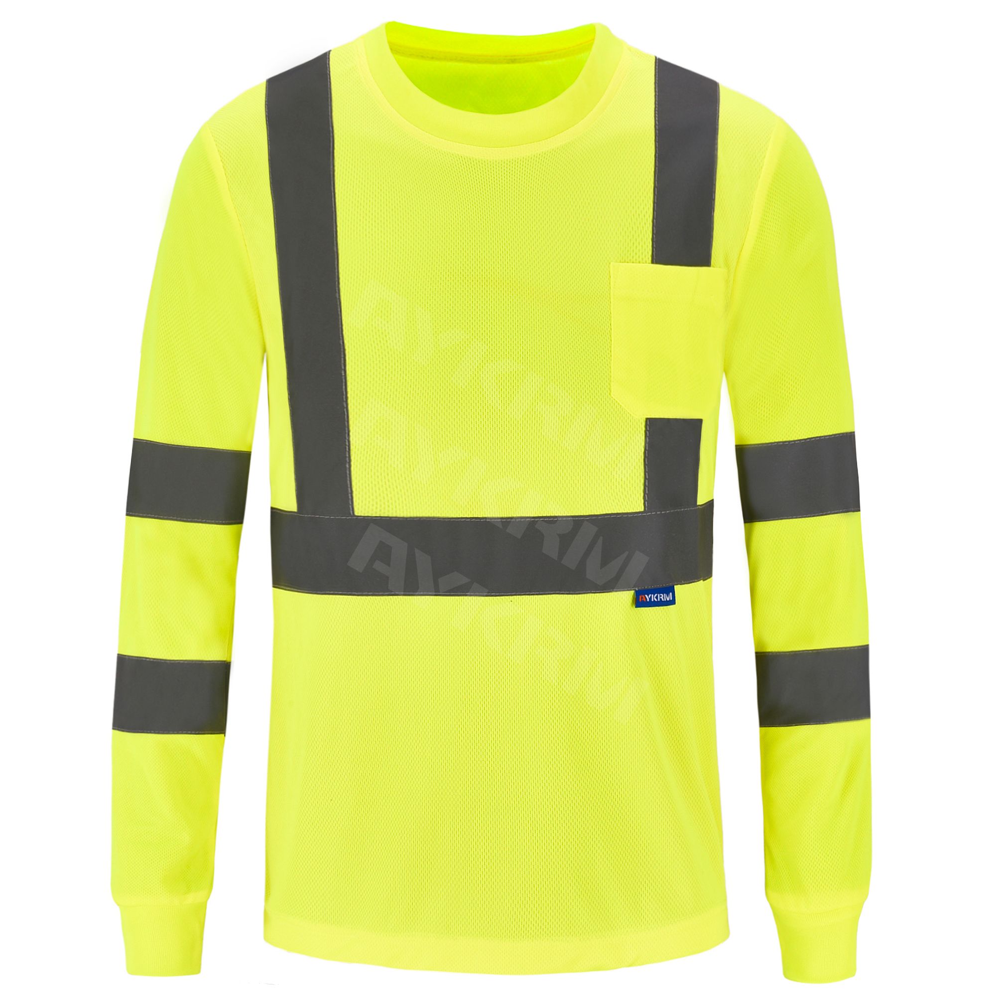 AYKRM Reflective Hi Vis Long Sleeve T Shirts Fluorescent Engineer Safety Polo T-Shirt High Visibility Yellow Vest (APT3-005)